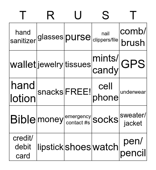 HAVE TRUST, WILL TRAVEL Bingo Card