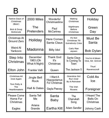 X-MAS   ROCK N' ROLL Bingo Card