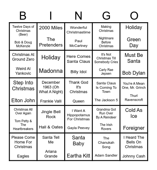 X-MAS   ROCK N' ROLL Bingo Card