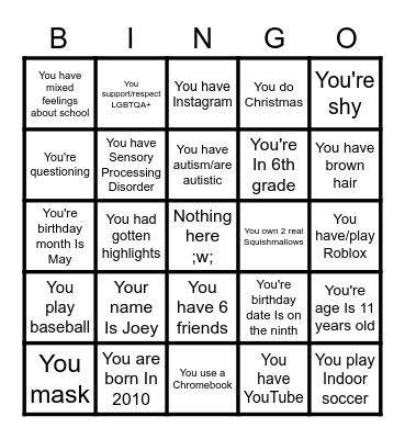 Me 2021 edition Bingo Card