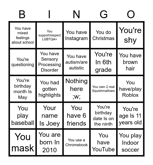 Me 2021 edition Bingo Card