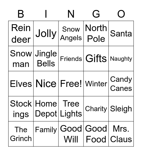 Home Depot 2021 Holiday Bingo Card