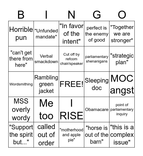 AMA HOD buzzword bingo Card