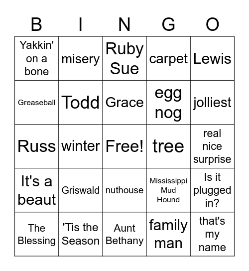 Christmas Vacation! Bingo Card