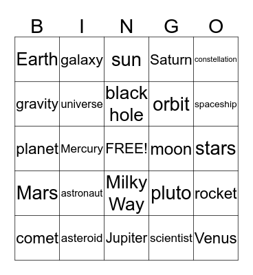 SPACE  Bingo Card
