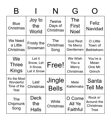 Christmas Carol Bingo Card
