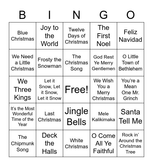 Christmas Carol Bingo Card