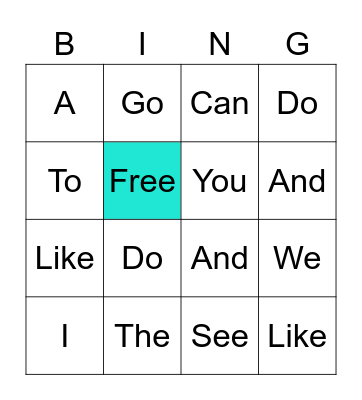 Sight Words Bingo Card