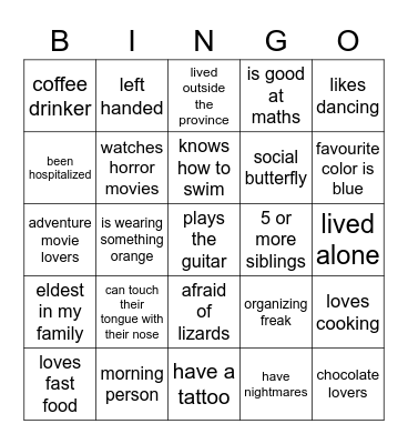 Icebreaking Bingo Card