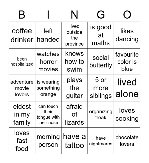 Icebreaking Bingo Card