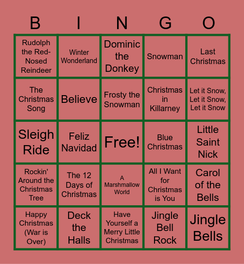 Christmas Music Bingo Card