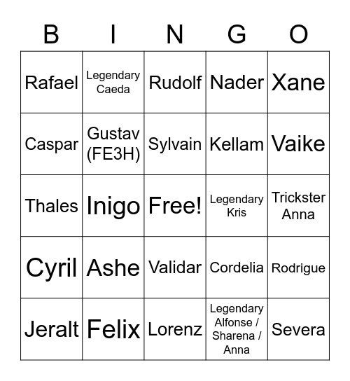 FEH 2022 non-alt units Bingo Card