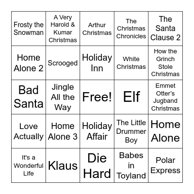 Christmas Movie Bingo Card