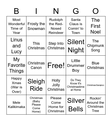 Christmas Music Bingo Card