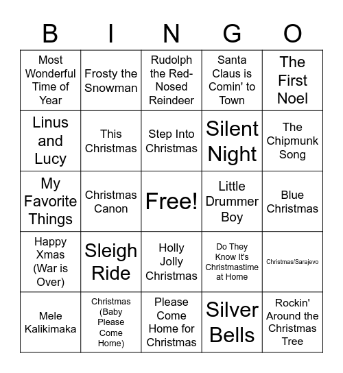 Christmas Music Bingo Card