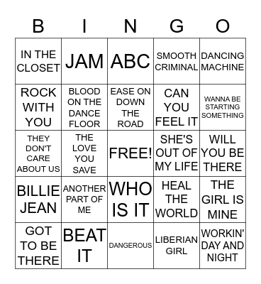 MICHAEL JACKSON EXPERIENCE Bingo Card