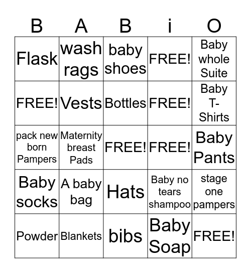Delise's Baby Shower Gifts Bingo Card