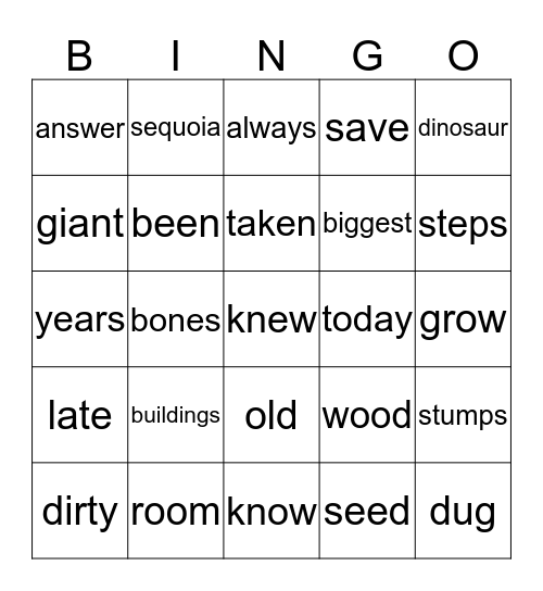 A Little at a Time  &  The Giant Trees Bingo Card