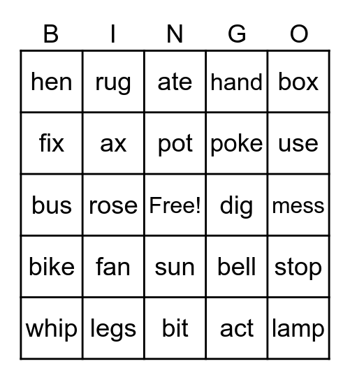 Phonics Bingo Card