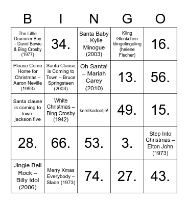 Kerstbingo met Alm'aal foute kerstliedjes Bingo Card