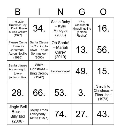 Kerstbingo met Alm'aal foute kerstliedjes Bingo Card