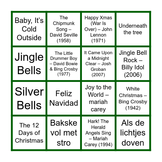 Bingo met Alm'aal foute kerstnummers Bingo Card