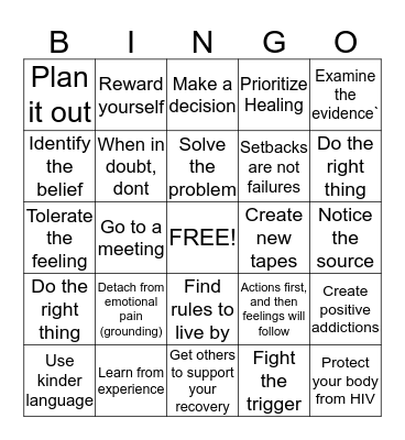 Coping Skills Bingo Card