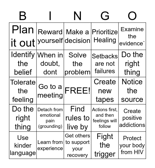 Coping Skills Bingo Card