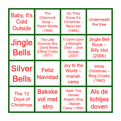 Bingo met Alm'aal foute kerstliedjes Bingo Card