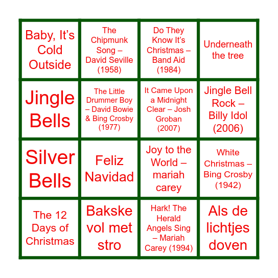 Bingo met Alm'aal foute kerstliedjes Bingo Card