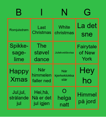 Minas julemusikkbingo Card