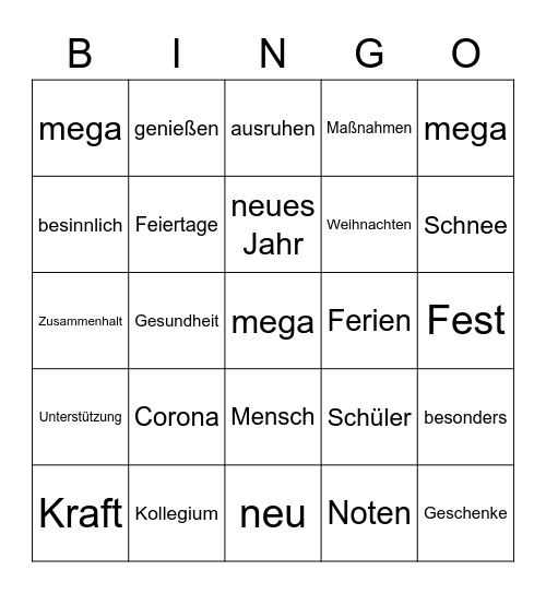 Weihnachtsfeier Bingo Card