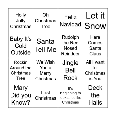 Christmas Songs Bingo Card