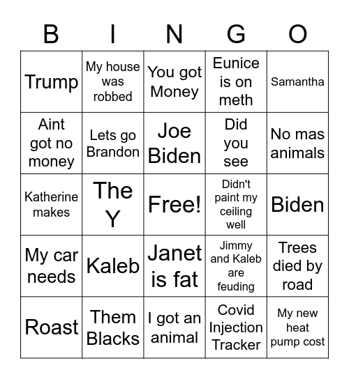 Make Grandma Glenda Say Bingo Card