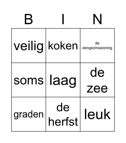 Wij wonen 2.1 Bingo Card