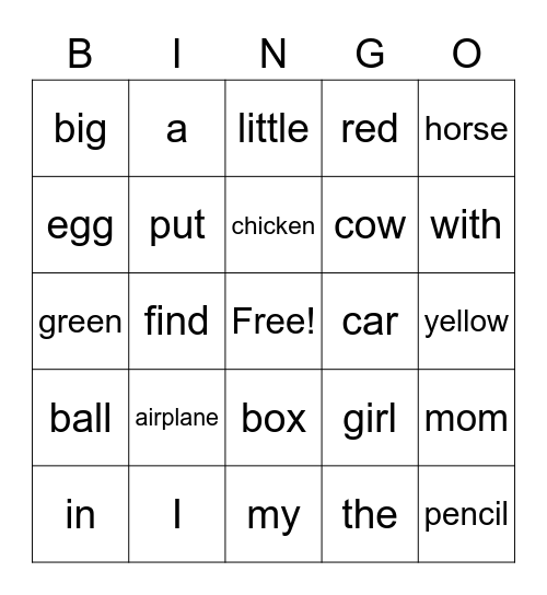 Edmark words Bingo Card