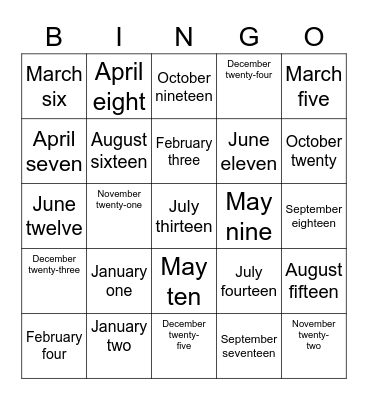 What is the date ? Bingo Card