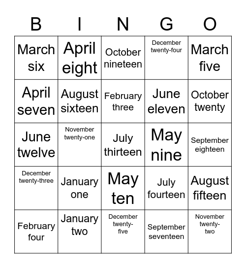 What is the date ? Bingo Card