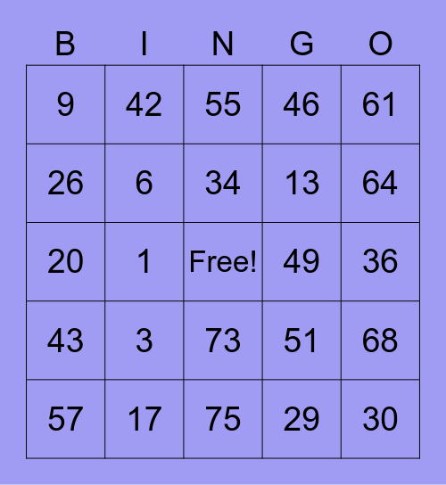 Celine 2nd Card Bingo Card