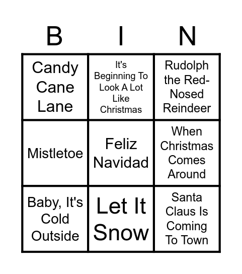 Mrs. Ferguson's Christmas Song Bingo Card
