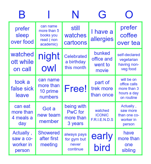 Party Time Bingo Card