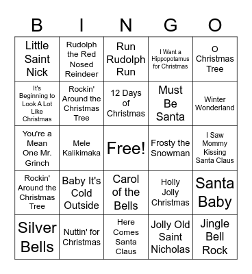 Holiday Songs Bingo Card