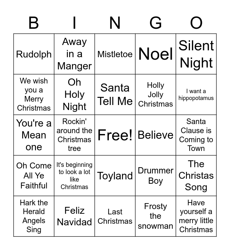 Christmas Carols Bingo Card