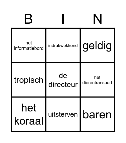 Dierentuin Bingo Card