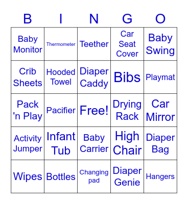 Baby Shower Bingo Card