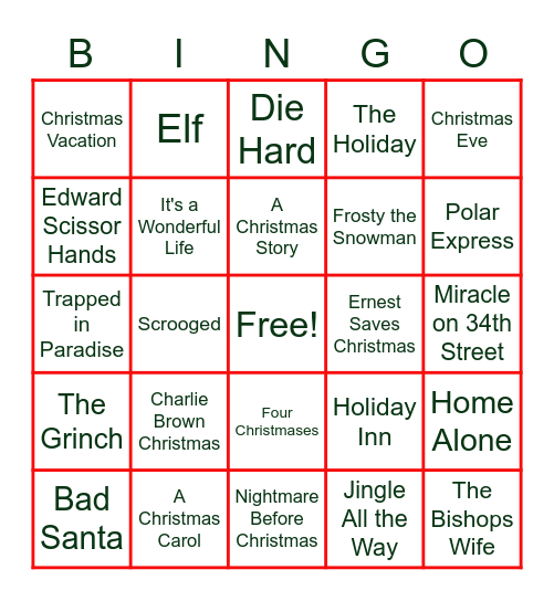 Christmas Movie BINGO Card