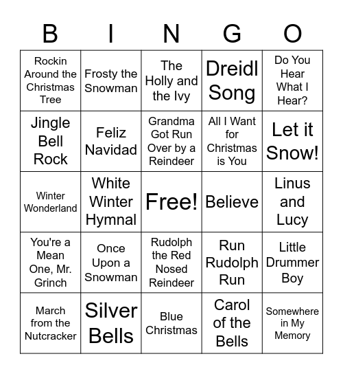 Christmas Music Bingo Card