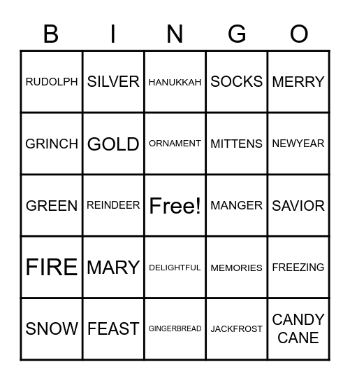 Merry Christmas Bingo Card
