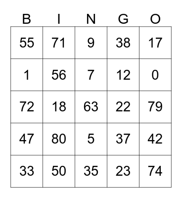 Number Bingo Card