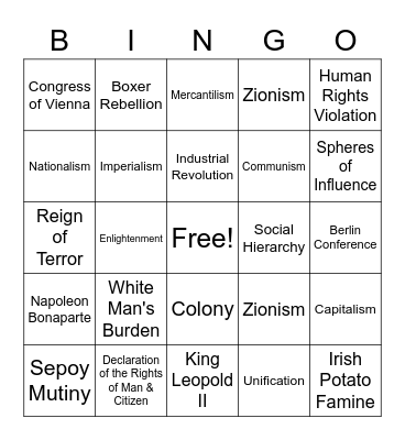 Global II Midterm Bingo Card